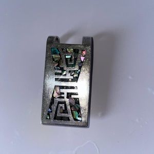 Aztec 925 Mexican Sterling Silver Money Clip With Abalone Inlay.